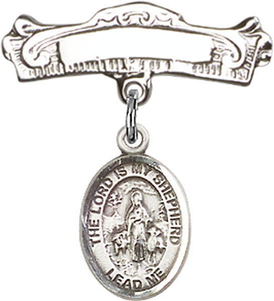 Lord Is My Shepherd Charm and Arched Polished Engravable Badge Pin