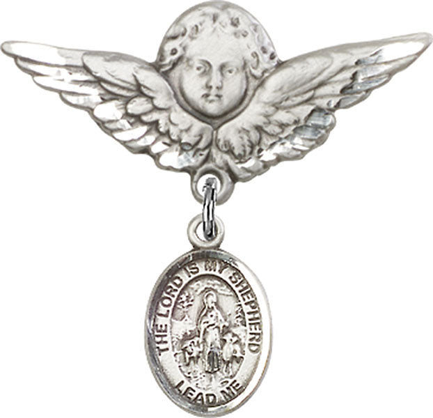 Lord Is My Shepherd Charm and Angel with Larger Wings Badge Pin