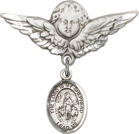 Lord Is My Shepherd Charm and Angel with Larger Wings Badge Pin