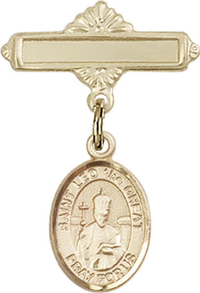 St. Leo the Great Charm and Polished Engravable Badge Pin