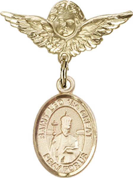 St. Leo the Great Charm and Angel with Smaller Wings Badge Pin