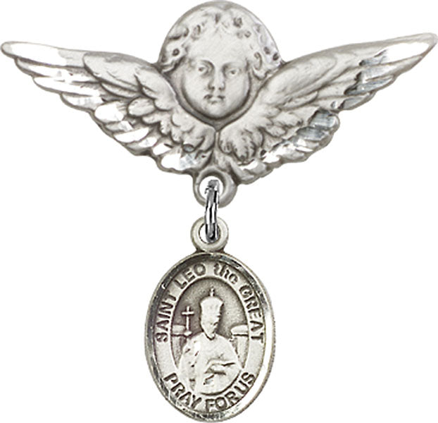 St. Leo the Great Charm and Angel with Larger Wings Badge Pin