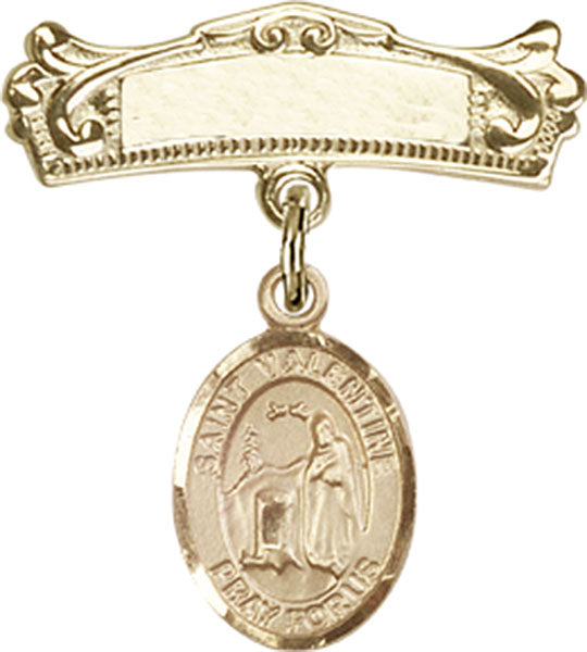 St. Valentine of Rome Charm and Arched Polished Engravable Badge Pin