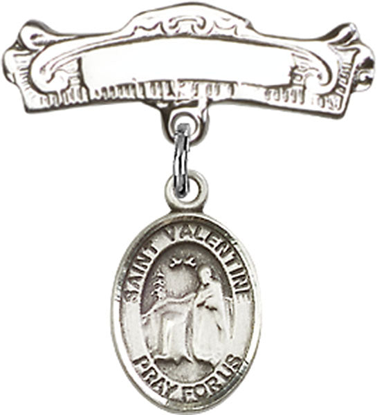 St. Valentine of Rome Charm and Arched Polished Engravable Badge Pin