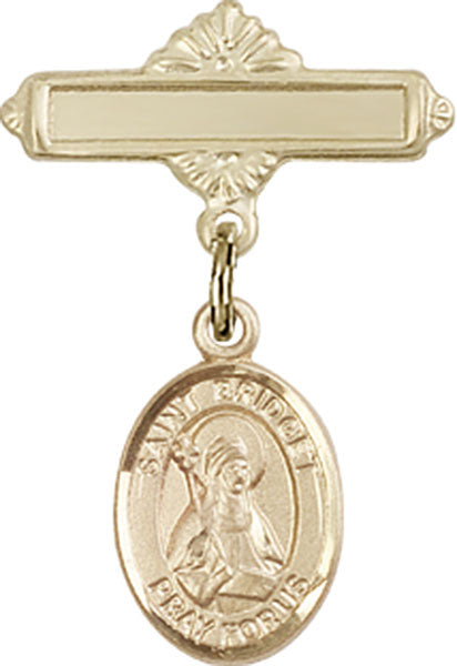 St. Bridget of Sweden Charm and Polished Engravable Badge Pin