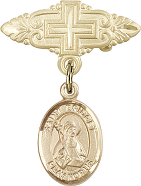 St. Bridget of Sweden Charm and Badge Pin with Cross