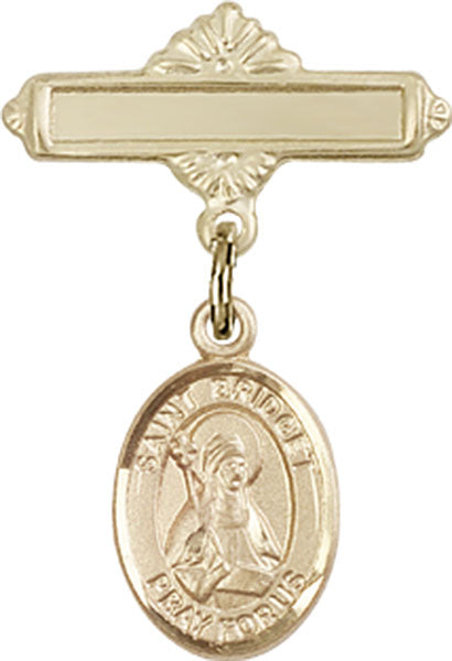 St. Bridget of Sweden Charm and Polished Engravable Badge Pin