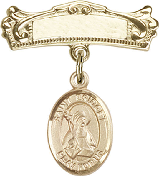 St. Bridget of Sweden Charm and Arched Polished Engravable Badge Pin