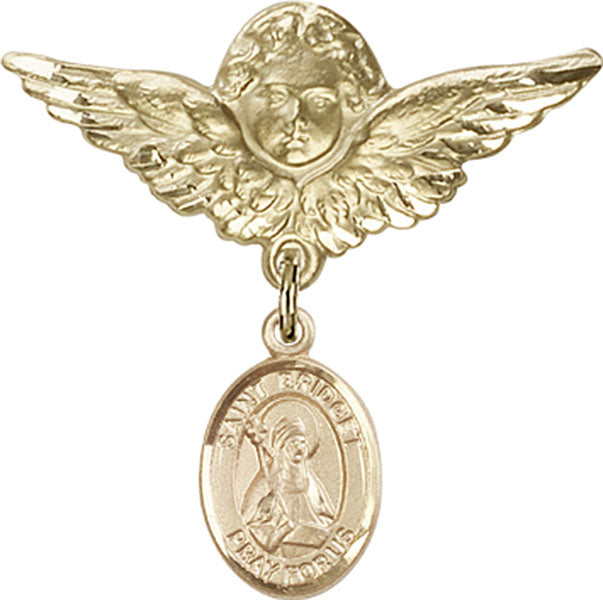 St. Bridget of Sweden Charm and Angel with Larger Wings Badge Pin