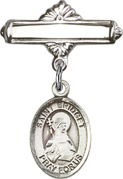 St. Bridget of Sweden Charm and Polished Engravable Badge Pin