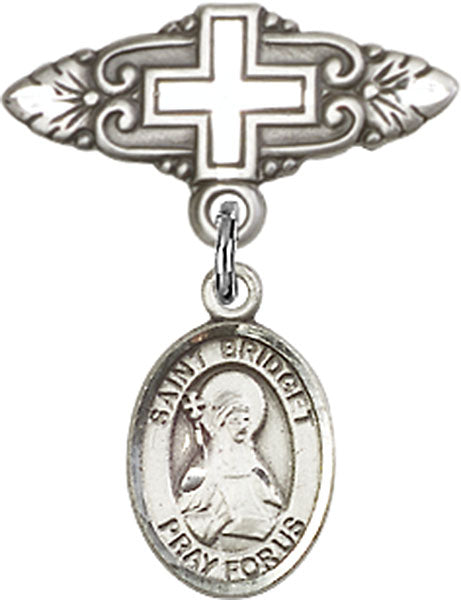 St. Bridget of Sweden Charm and Badge Pin with Cross