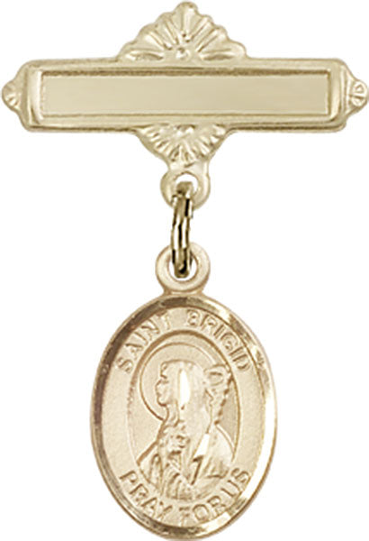 St. Brigid of Ireland Charm and Polished Engravable Badge Pin