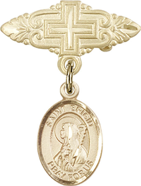 St. Brigid of Ireland Charm and Badge Pin with Cross