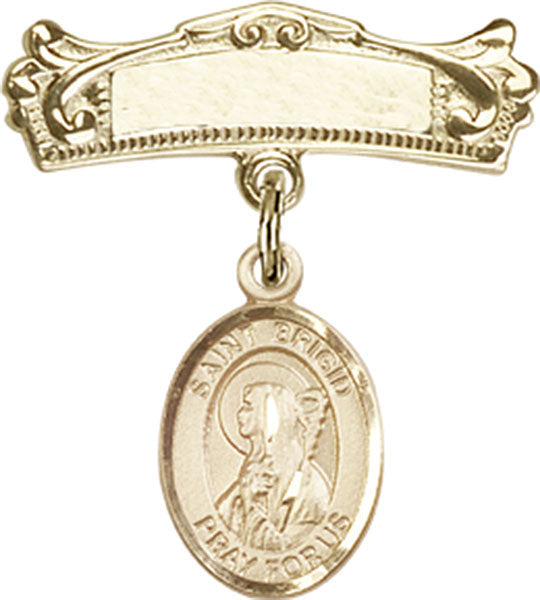 St. Brigid of Ireland Charm and Arched Polished Engravable Badge Pin
