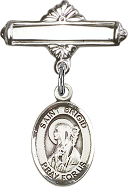 St. Brigid of Ireland Charm and Polished Engravable Badge Pin