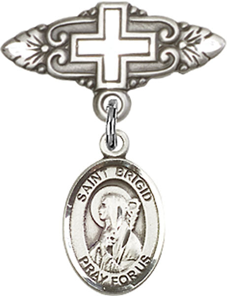 St. Brigid of Ireland Charm and Badge Pin with Cross
