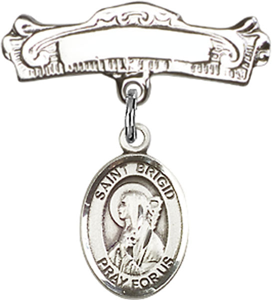 St. Brigid of Ireland Charm and Arched Polished Engravable Badge Pin