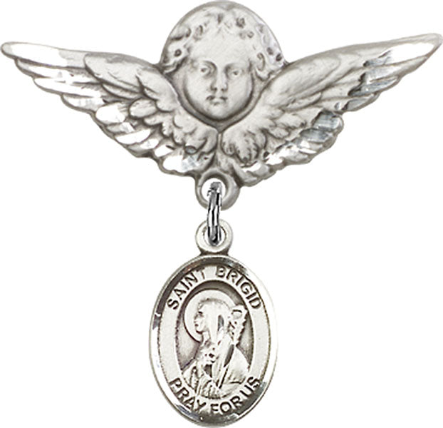 St. Brigid of Ireland Charm and Angel with Larger Wings Badge Pin