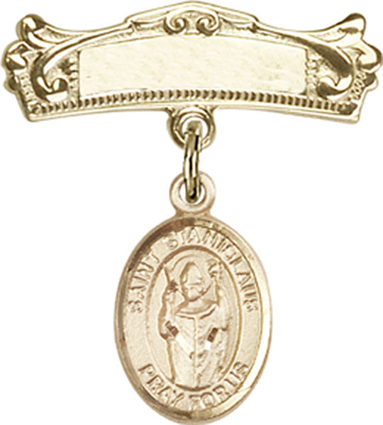 St. Stanislaus Charm and Arched Polished Engravable Badge Pin