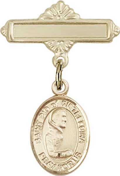 St. Pio of Pietrelcina Charm and Polished Engravable Badge Pin