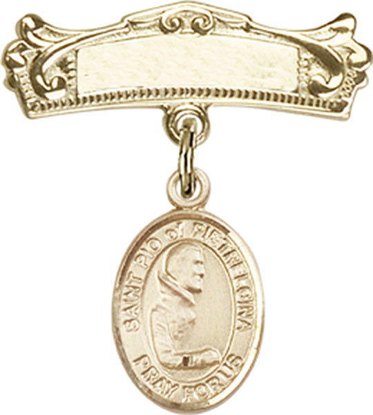 St. Pio of Pietrelcina Charm and Arched Polished Engravable Badge Pin