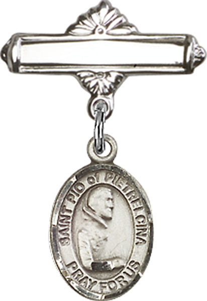 St. Pio of Pietrelcina Charm and Polished Engravable Badge Pin