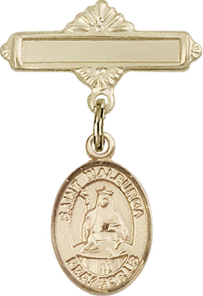 St. Walburga Charm and Polished Engravable Badge Pin