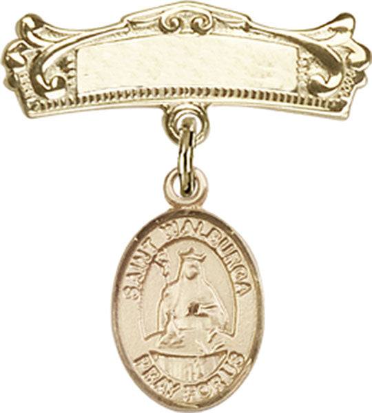 St. Walburga Charm and Arched Polished Engravable Badge Pin