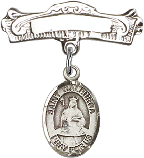 St. Walburga Charm and Arched Polished Engravable Badge Pin