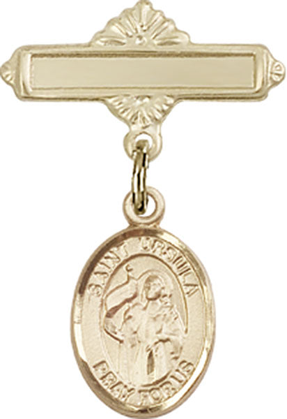 St. Ursula Charm and Polished Engravable Badge Pin