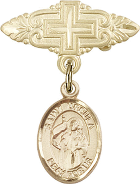 St. Ursula Charm and Badge Pin with Cross