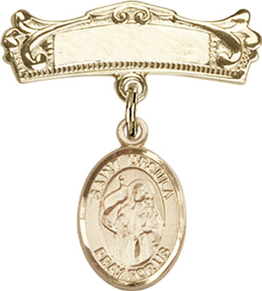 St. Ursula Charm and Arched Polished Engravable Badge Pin