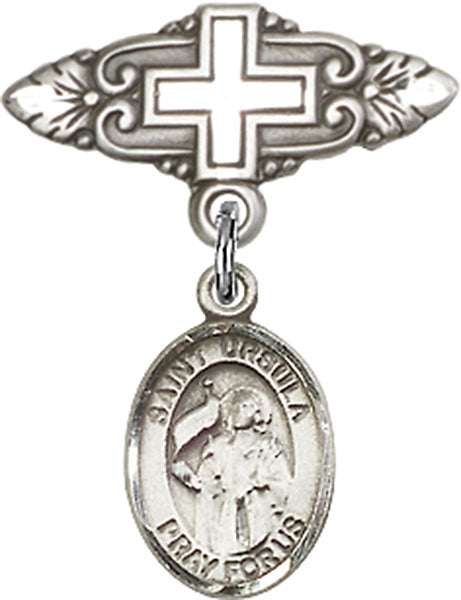 St. Ursula Charm and Badge Pin with Cross