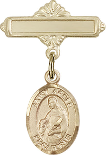 St. Agnes of Rome Charm and Polished Engravable Badge Pin