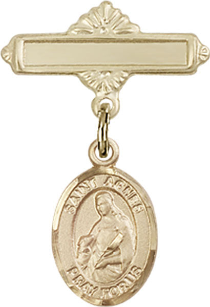 St. Agnes of Rome Charm and Polished Engravable Badge Pin
