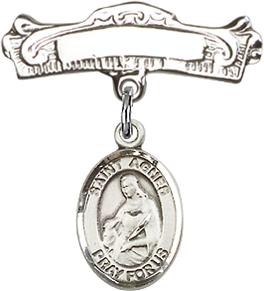 St. Agnes of Rome Charm and Arched Polished Engravable Badge Pin
