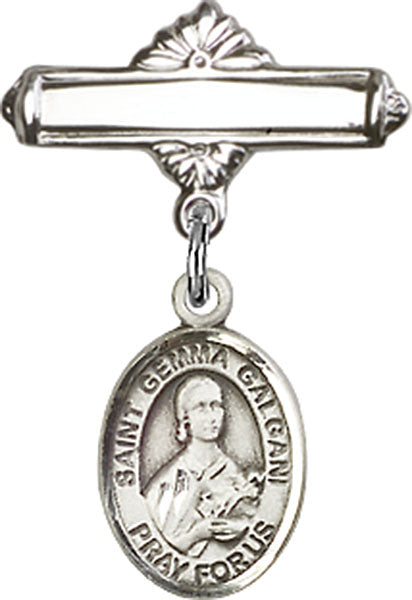 St. Gemma Galgani Charm and Polished Engravable Badge Pin