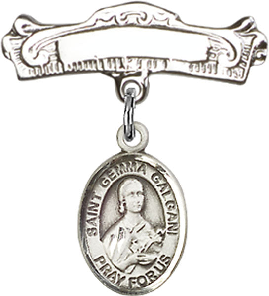 St. Gemma Galgani Charm and Arched Polished Engravable Badge Pin