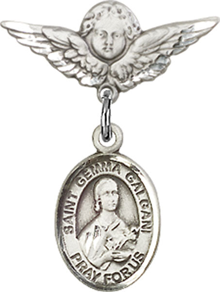 St. Gemma Galgani Charm and Angel with Smaller Wings Badge Pin