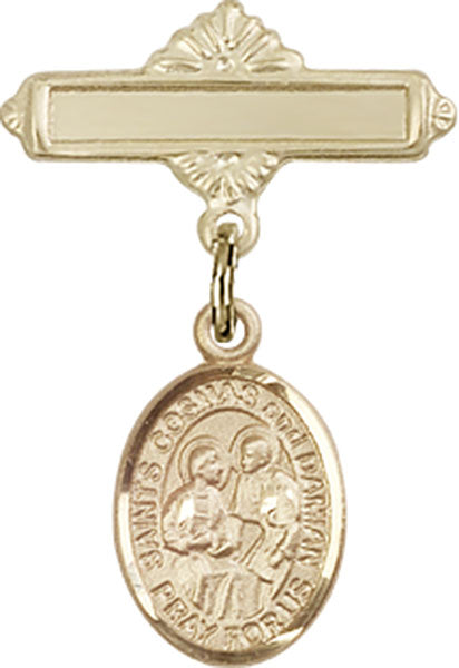 Sts. Cosmas & Damian Charm and Polished Engravable Badge Pin