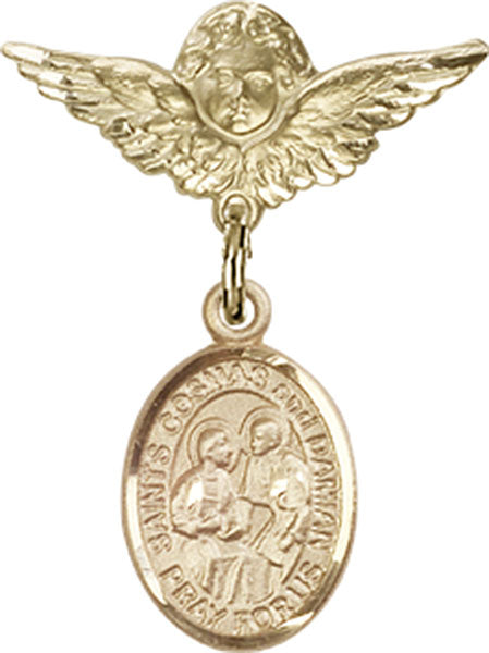 Sts. Cosmas & Damian Charm and Angel with Smaller Wings Badge Pin