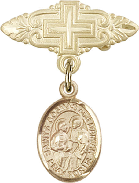 Sts. Cosmas & Damian Charm and Badge Pin with Cross