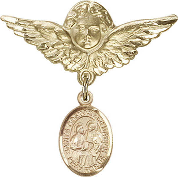 Sts. Cosmas & Damian Charm and Angel with Larger Wings Badge Pin
