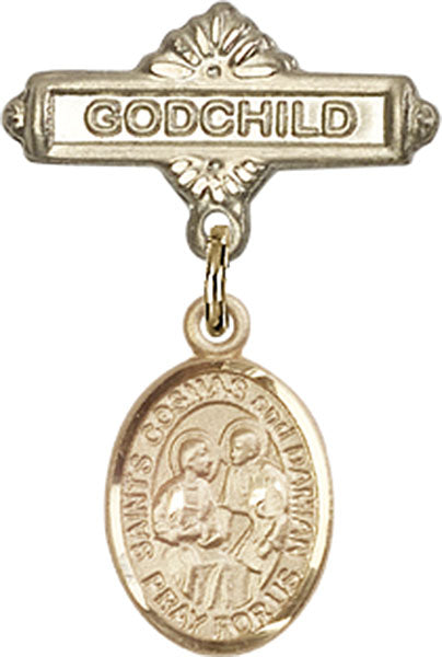 Sts. Cosmas & Damian Charm and Godchild Badge Pin