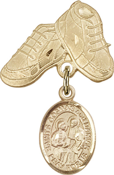 Sts. Cosmas & Damian Charm and Baby Boots Pin