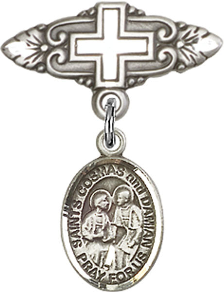 Sts. Cosmas & Damian Charm and Badge Pin with Cross