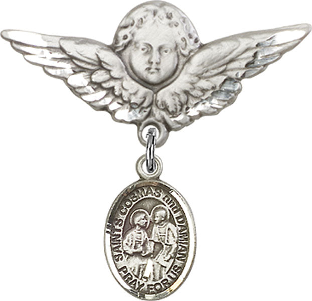 Sts. Cosmas & Damian Charm and Angel with Larger Wings Badge Pin