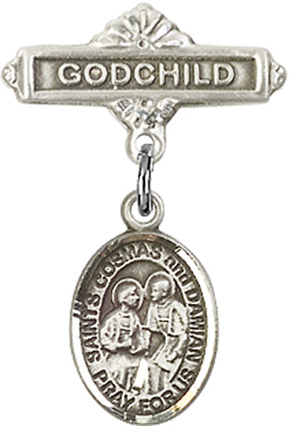 Sts. Cosmas & Damian Charm and Godchild Badge Pin