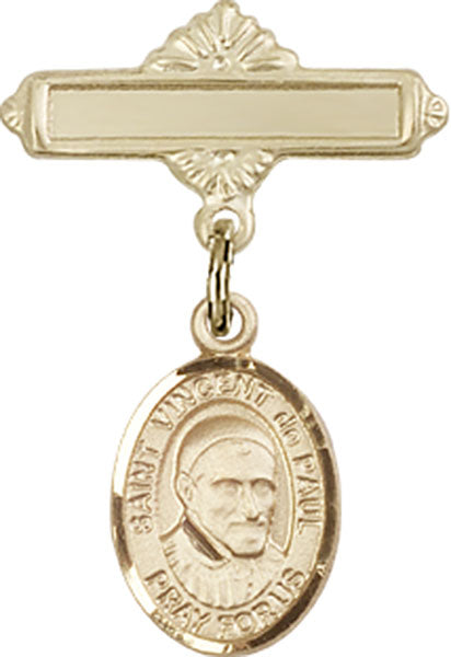 St. Vincent de Paul Charm and Polished Engravable Badge Pin