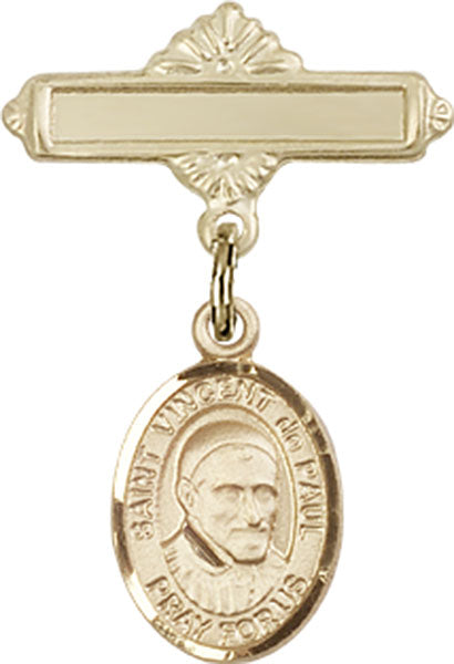 St. Vincent de Paul Charm and Polished Engravable Badge Pin